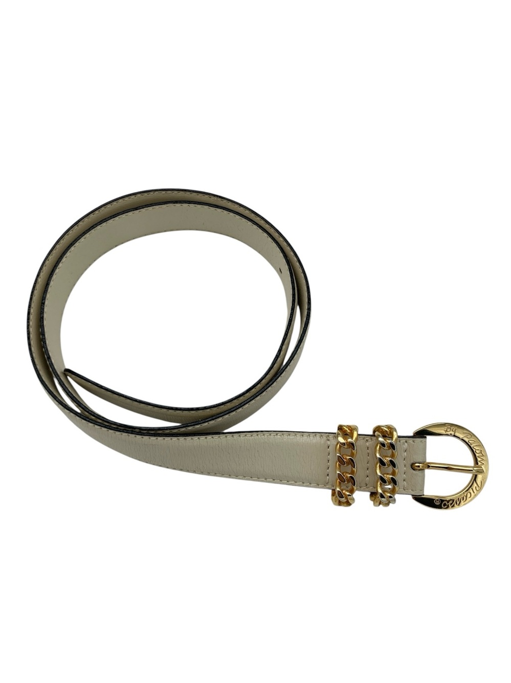 Vintage Paloma Picasso Cream Colored Chain Accent Leather Belt